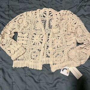 Commense Crochet Cardigan Sweater - Cream